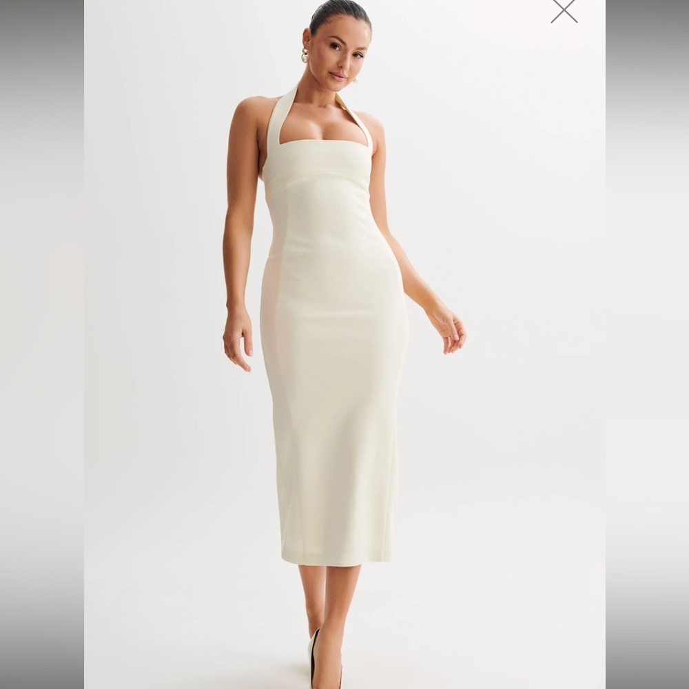 Amelita Suiting Halter Midi Dress - Ivory